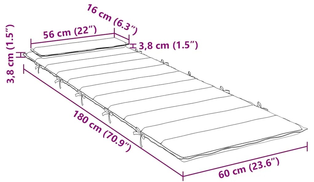 Almofadão p/ espreguiçadeira 180x60x4 tecido oxford azul/branco