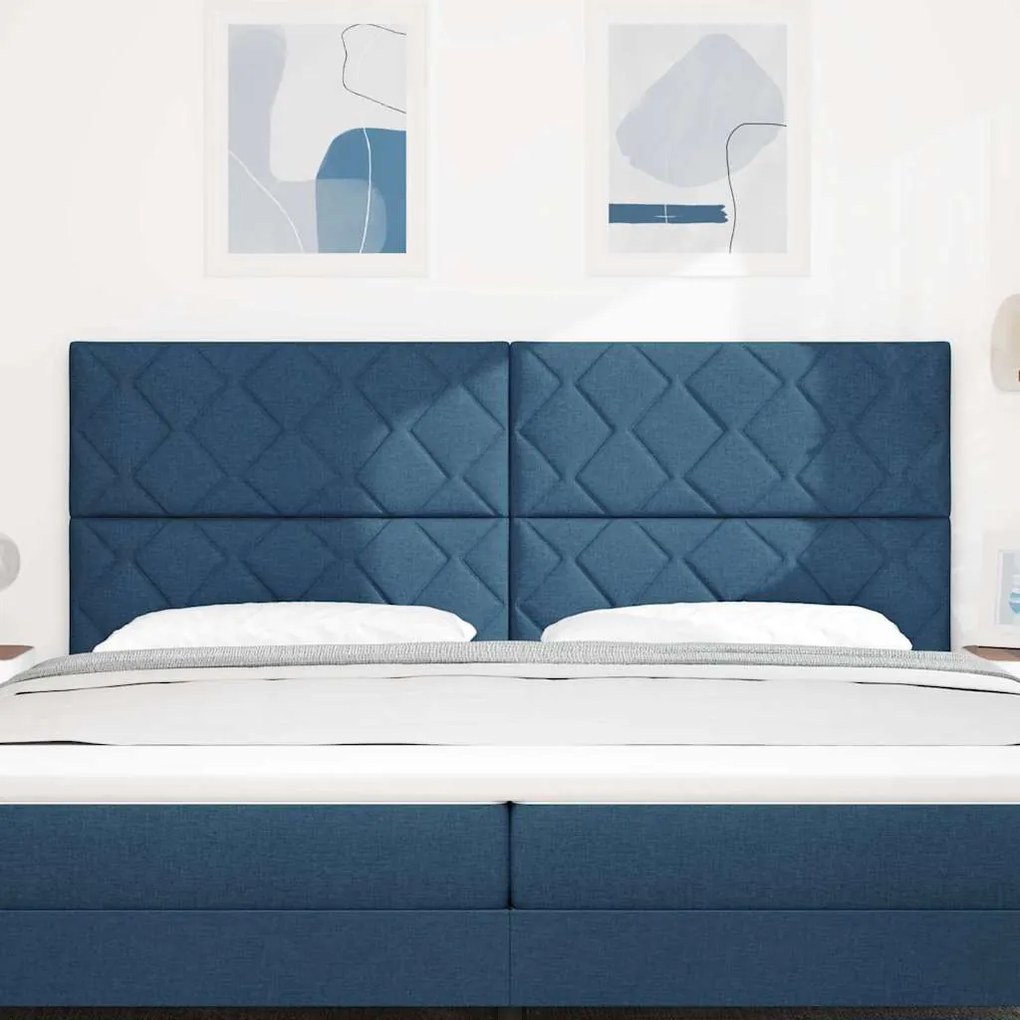 Cabeceira Azul 200 cm com Design de Blocos de Diamante em Tecido