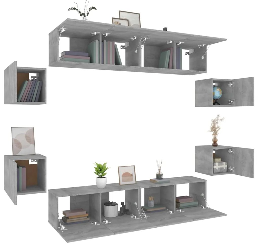 Conjunto móveis de TV 8 pcs madeira processada sonoma cinza