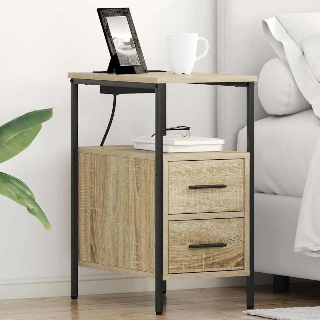 vidaXL Mesa-de-cabeceira com gaveta Carvalho sonoma 30 x 48 x 61 cm