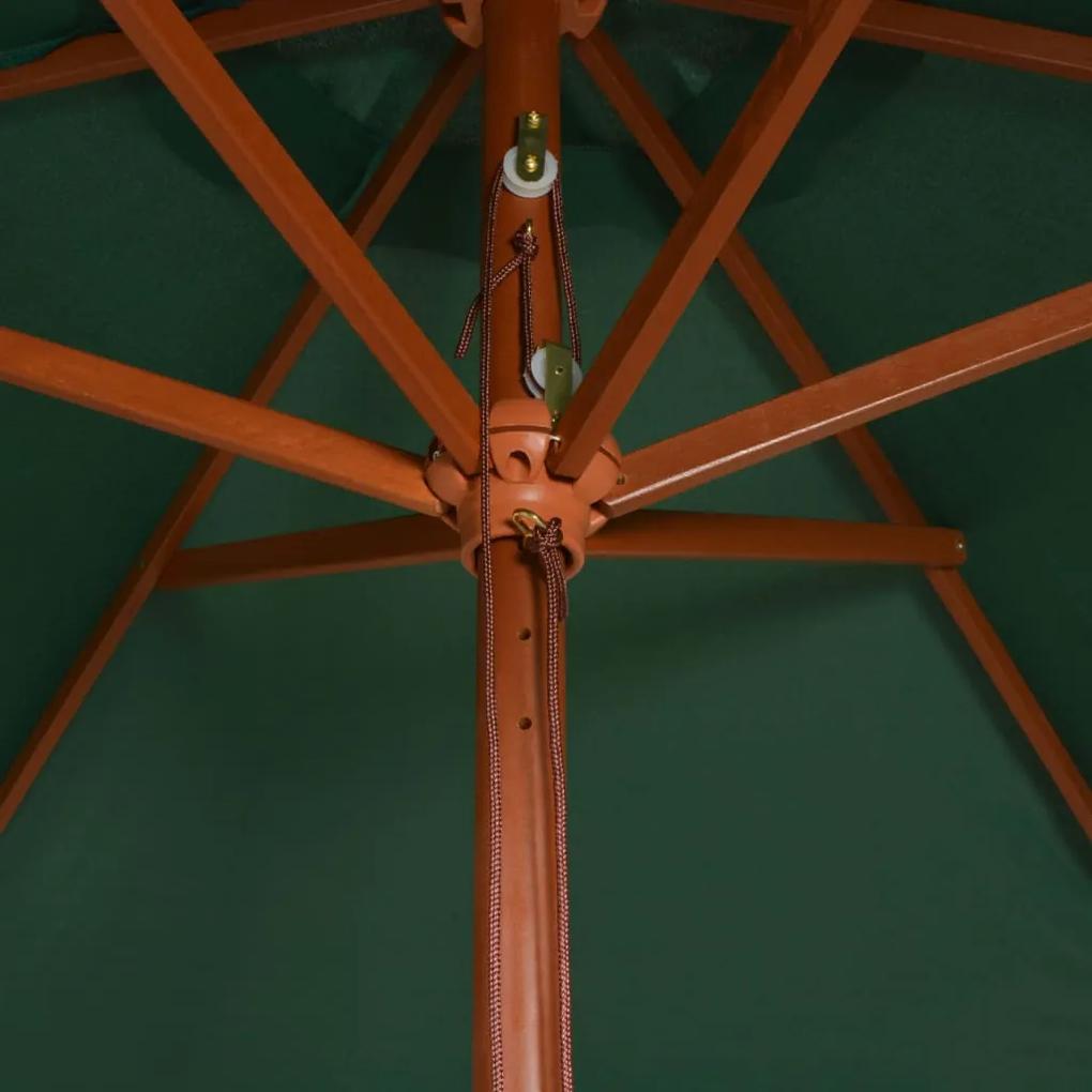 Guarda-sol com poste em madeira 200x300 cm verde