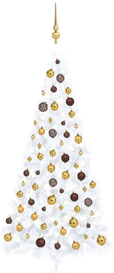 vidaXL Meia árvore Natal artificial pré-iluminada c/ bolas branco