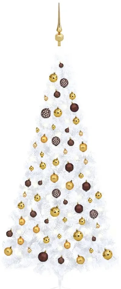 Meia árvore Natal artificial c/ luzes LED e bolas 240 cm branco