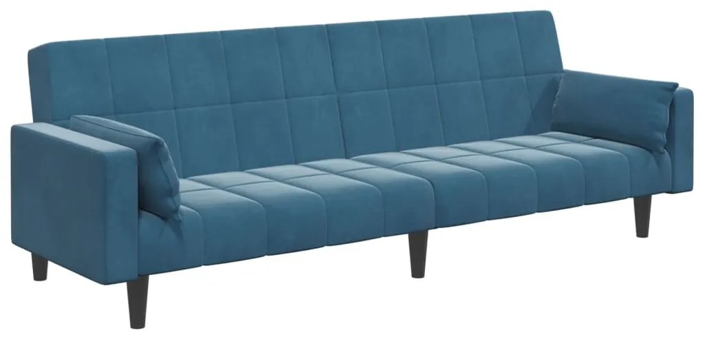 Sofá-cama 2 lugares c/ apoio de pés veludo azul