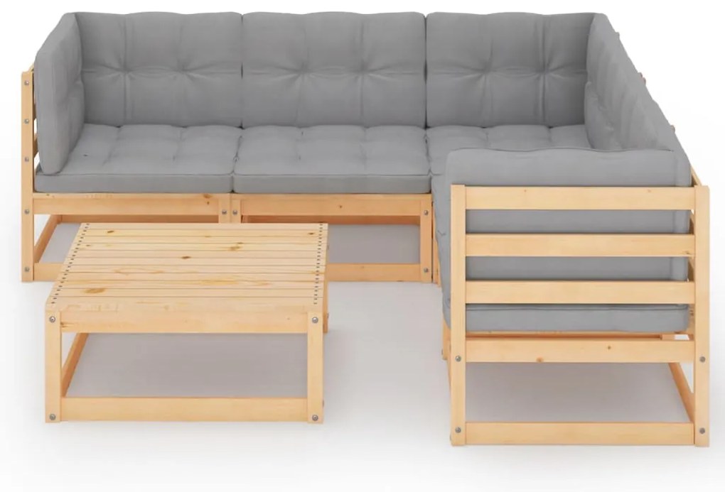 6 pcs conjunto lounge de jardim com almofadões pinho maciço