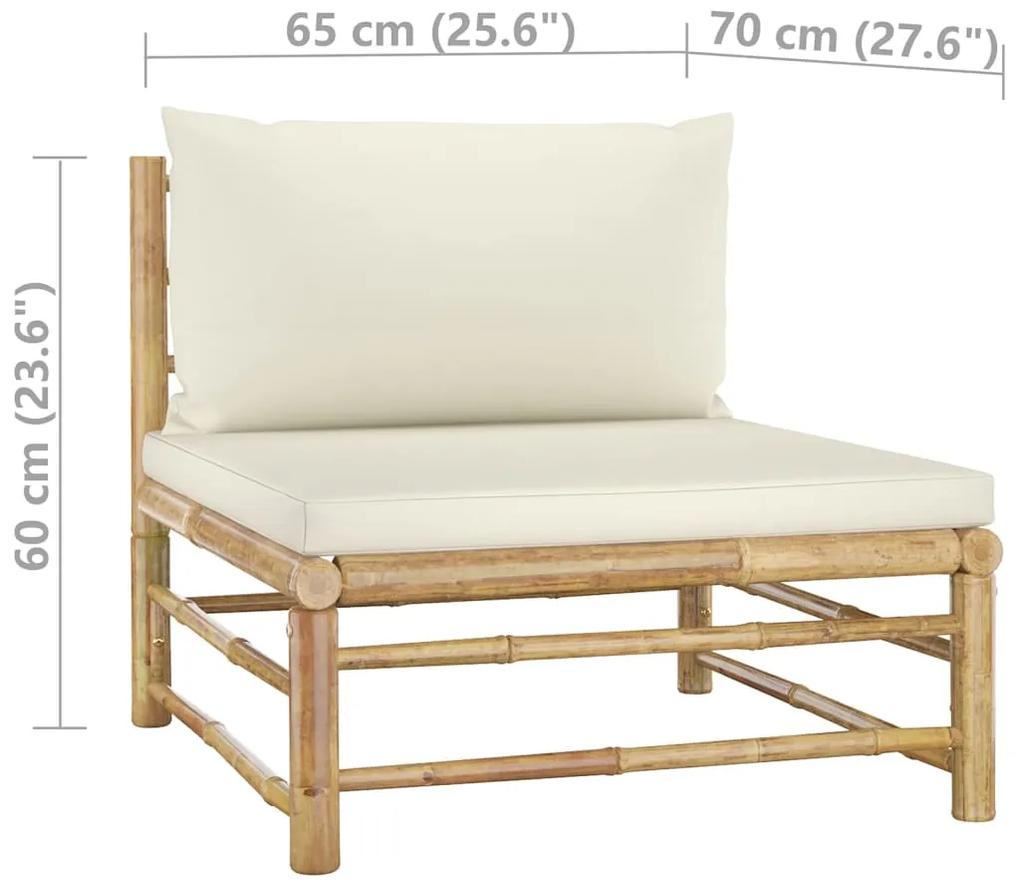 3 pcs conj. lounge p/ jardim em bambu c/ almofadões branco nata