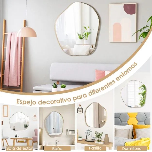 Espelho de parede irregular com moldura de metal para sala de estar 75,5 x 70 cm dourado