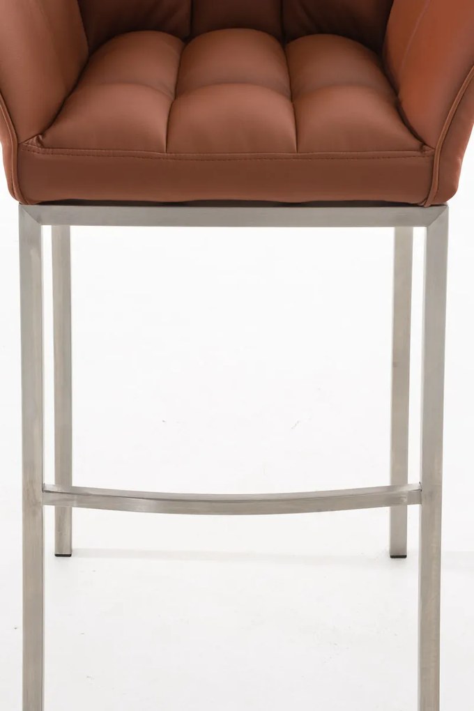Banco de bar Damaso em couro sintético e com estrutura prateada 64 x 110 x 48 cm Castanho claro