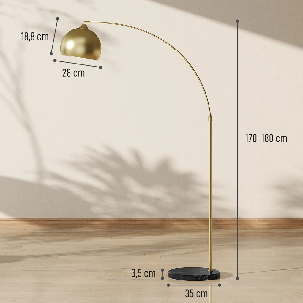 Candeeiro de Pé em Forma de Arco com Altura e Comprimento Ajustáveis com Interruptor de Pé 110-115x30x170-180 cm Dourado e Preto