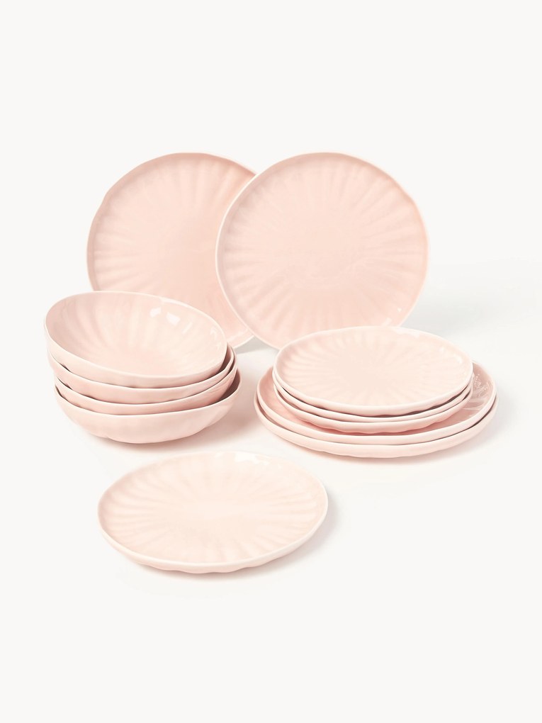 Conjunto de loiça em porcelana com relevo Sali, 4 pessoas (12 uni.)