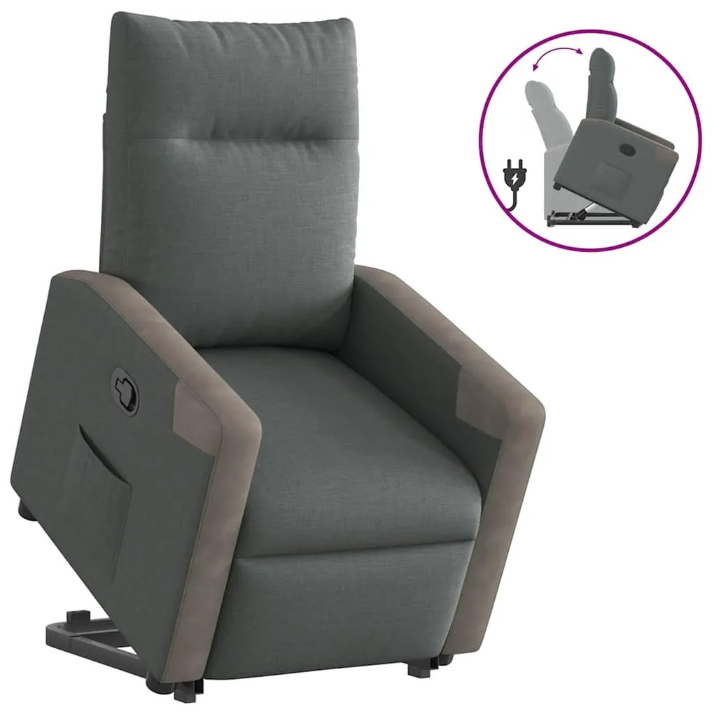 vidaXL Poltrona reclinável elevatória tecido cinzento-escuro