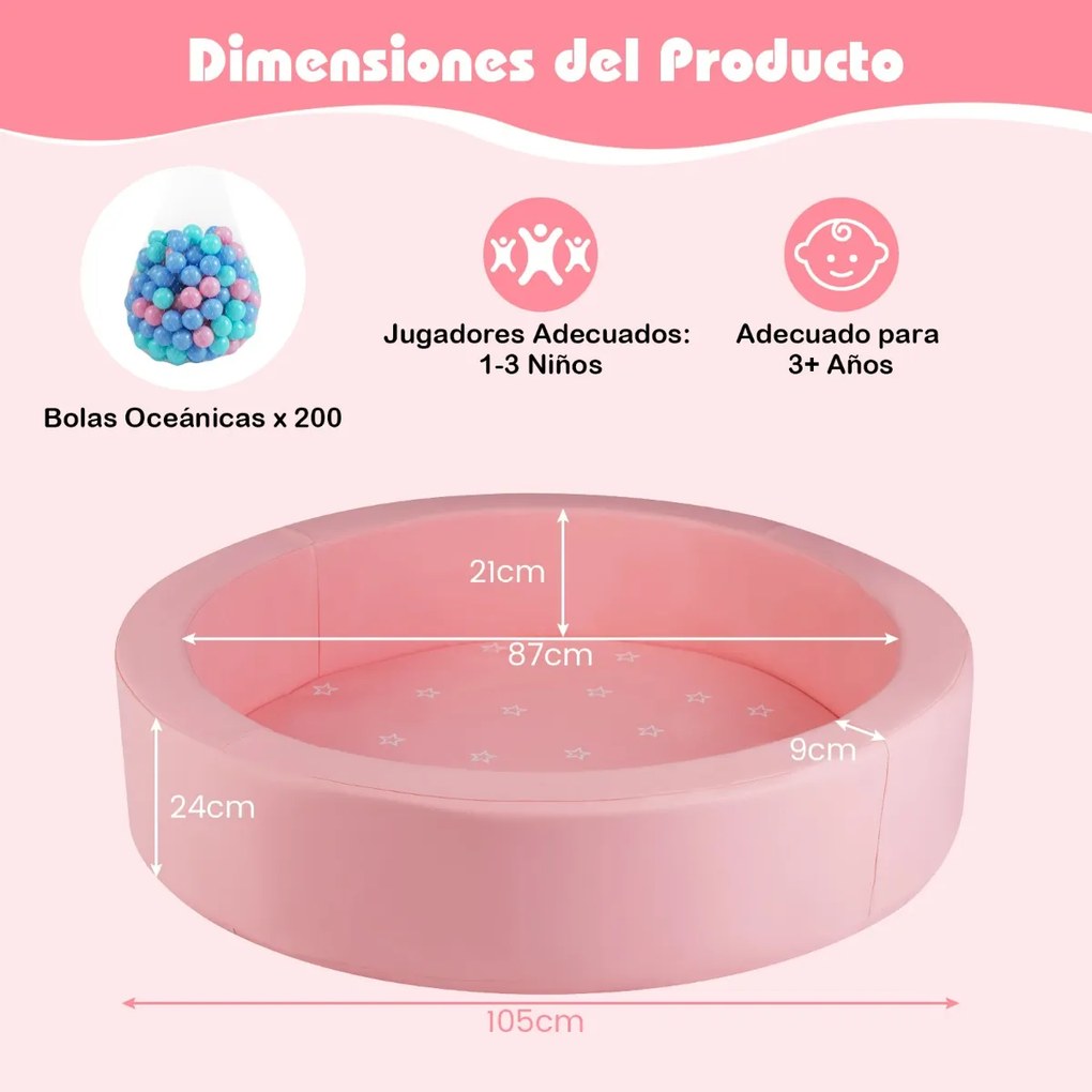 Piscina de bolas de espuma redonda 105 cm para crianças pequenas com 200 bolas Rosa