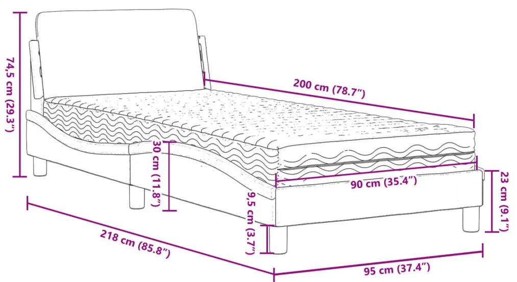 Cama com colchão 90x200 cm tecido cinzento-acastanhado