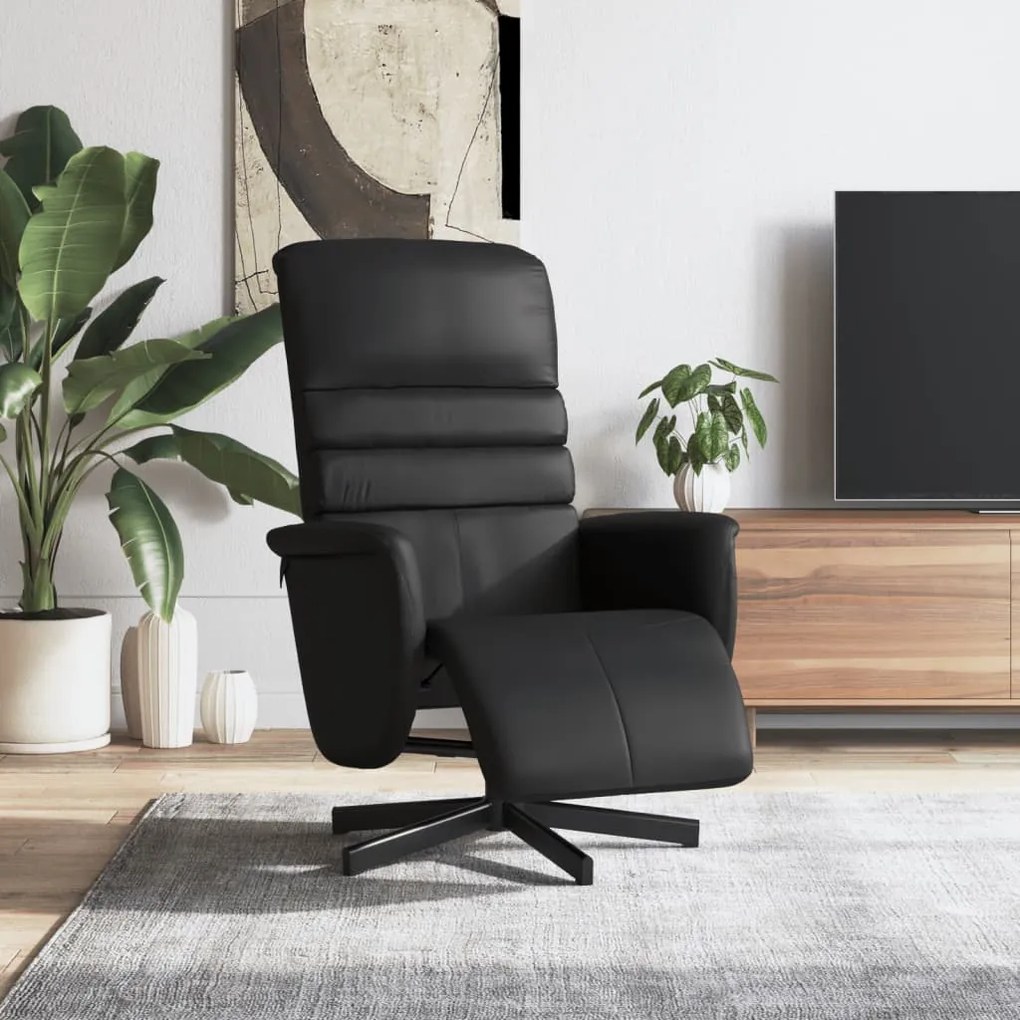 vidaXL Cadeira reclinável com apoio de pés couro artificial preto