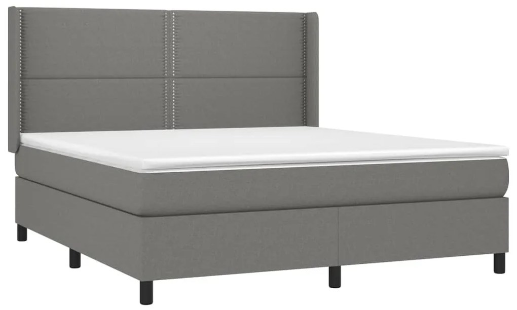 Cama box spring c/ colchão e LED 160x200 cm tecido cinza-escuro