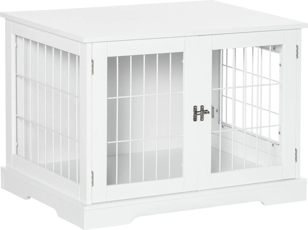 Gaiola para cães 2 em 1: mesa auxiliar e gaiola com 2 portas com fechadura 76 x 54,5 x 56 cm - Metal e MDF