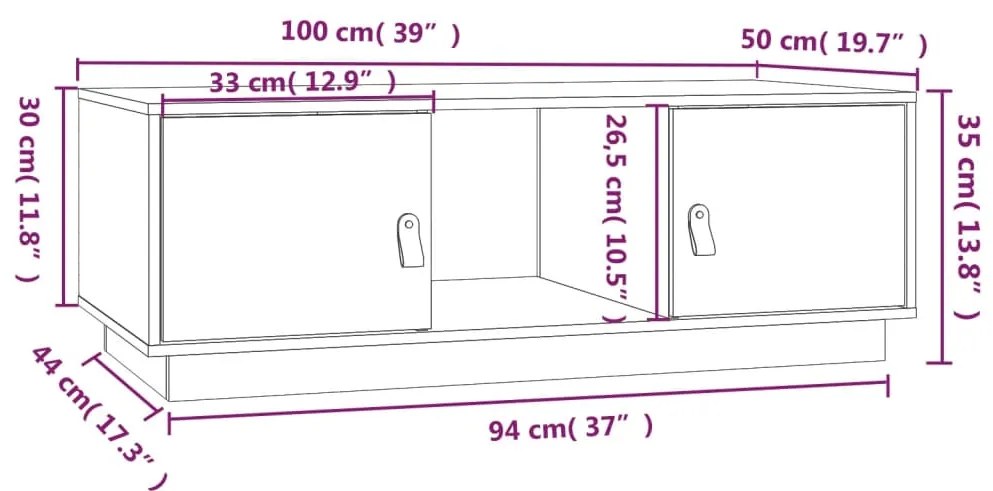 Mesa de centro 100x50x35 cm pinho maciço