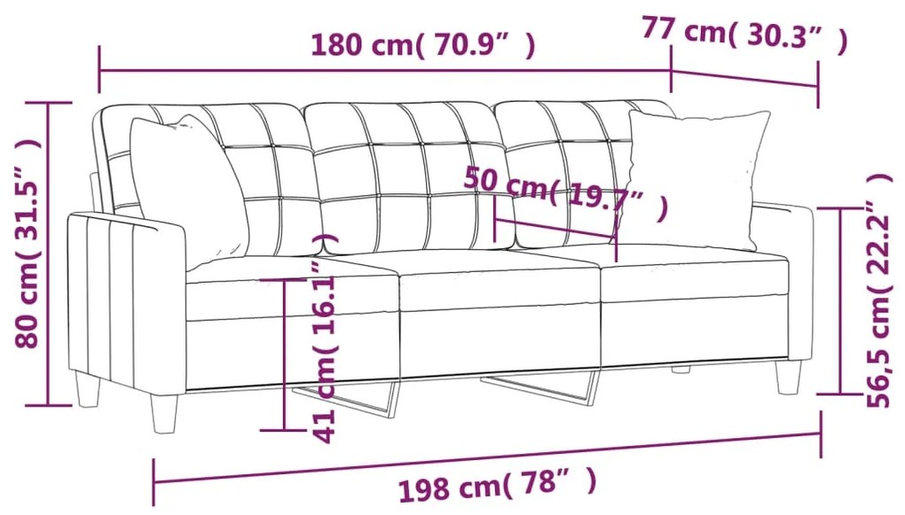 Sofá 3 lug. c/ almofadas 180 cm couro artif. cappuccino