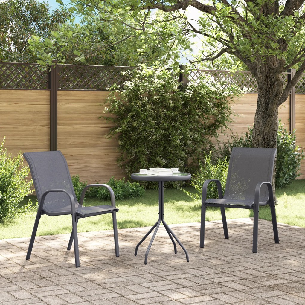 Conjunto Bistro de Jardim de 3 Peças Cinza Textilene e Aço