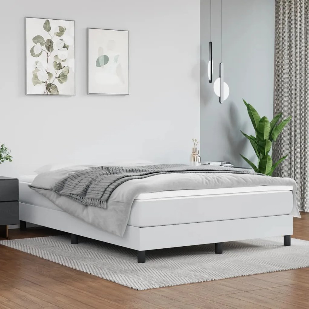 vidaXL Estrutura de cama com molas 140x200 cm couro artificial branco