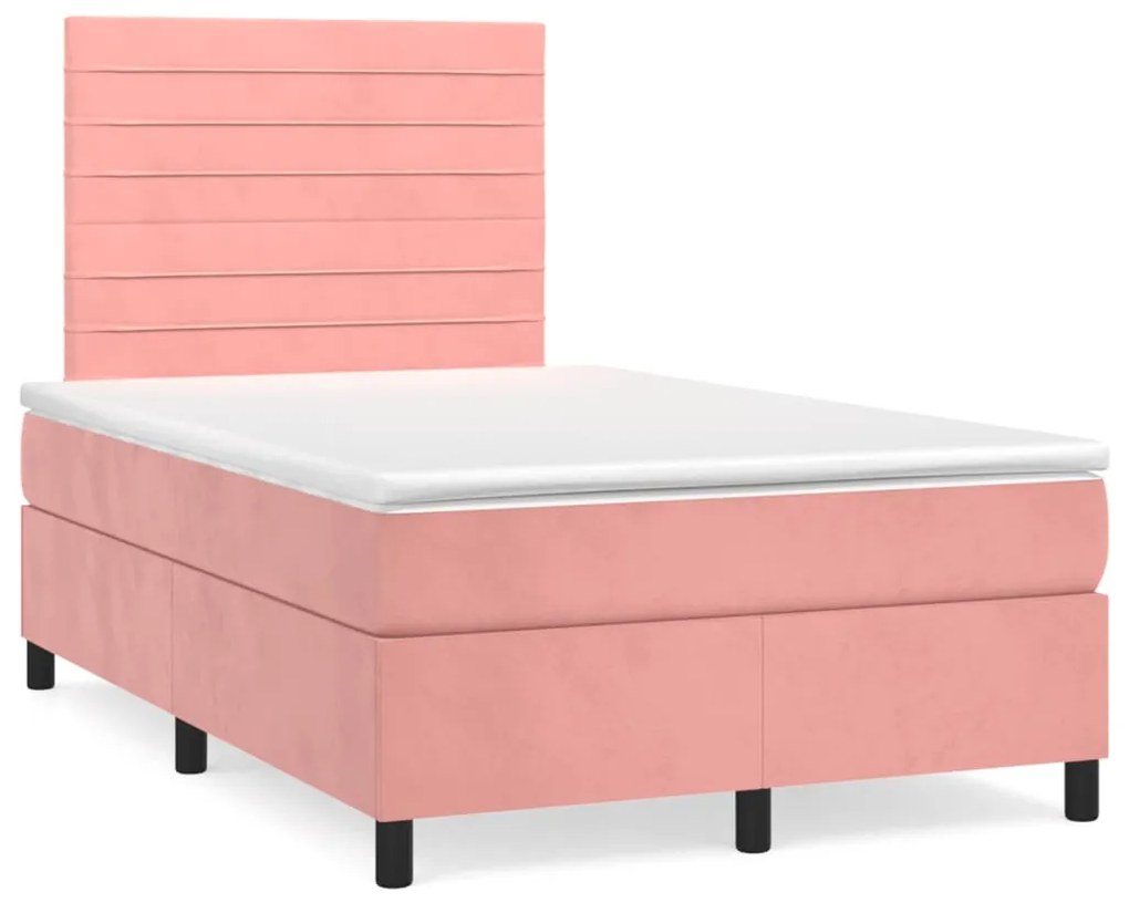 Cama box spring c/ colchão luzes e LED 120x190 cm veludo rosa