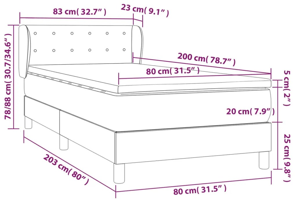 Cama com molas/colchão 80x200 cm veludo cinza-claro