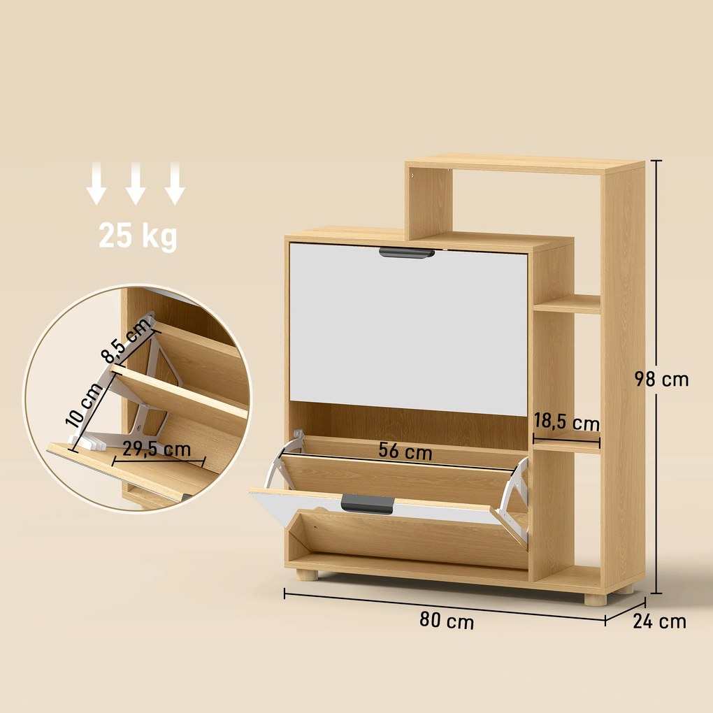 Sapateiras, Móvel para Sapatos com Espelho, 80 x 24 x 98 cm, Capacidade para 10 Pares, Cor Carvalho