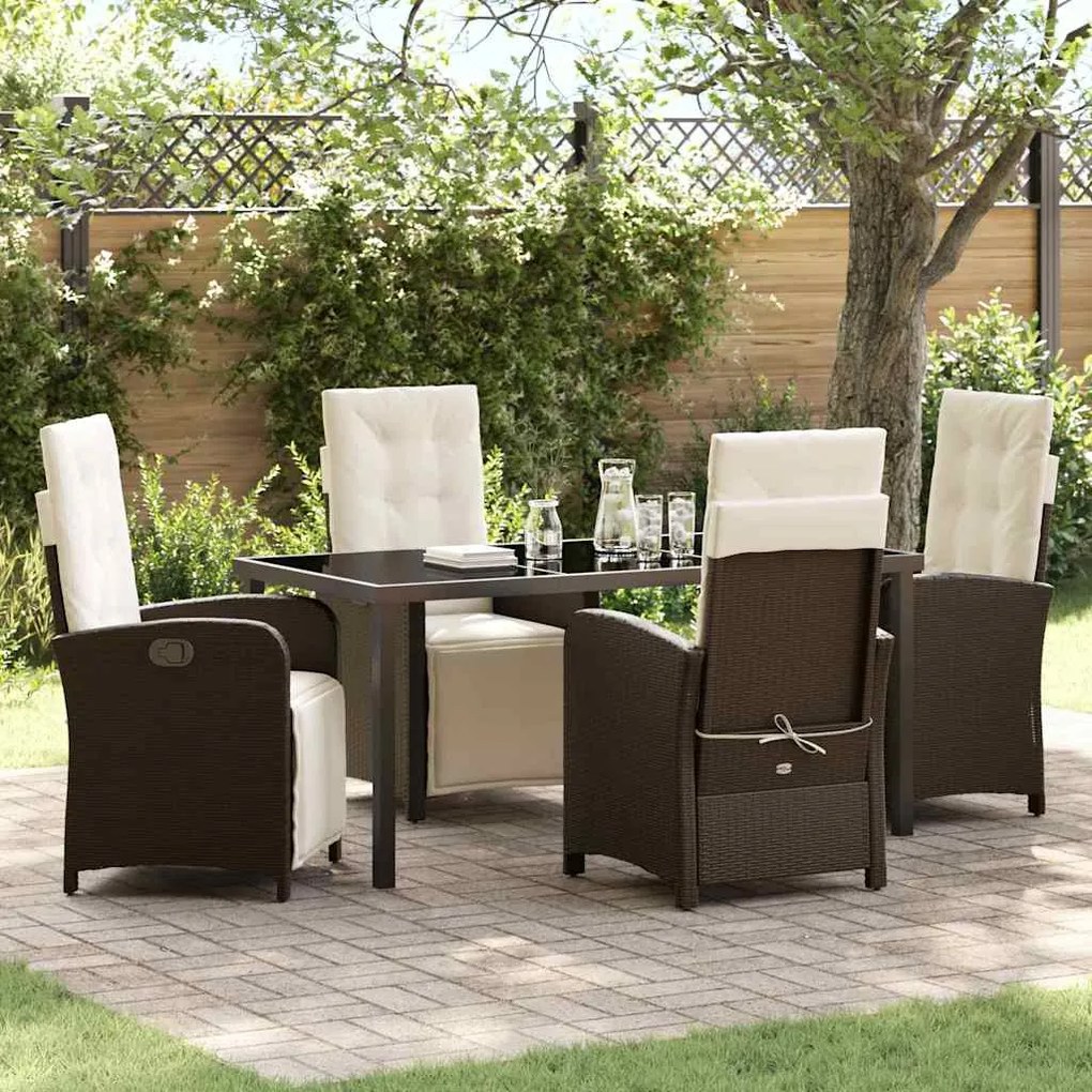 vidaXL Conjunto de Jantar de Jardim de 5 Peças com Almofadas em Rattan de Poliéster Marrom