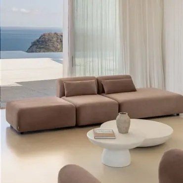 Sofá Modular De 2 Peças Com Chaise Longue Direita E Pufe Fogler Bombazina Camelo Castanho - Sklum