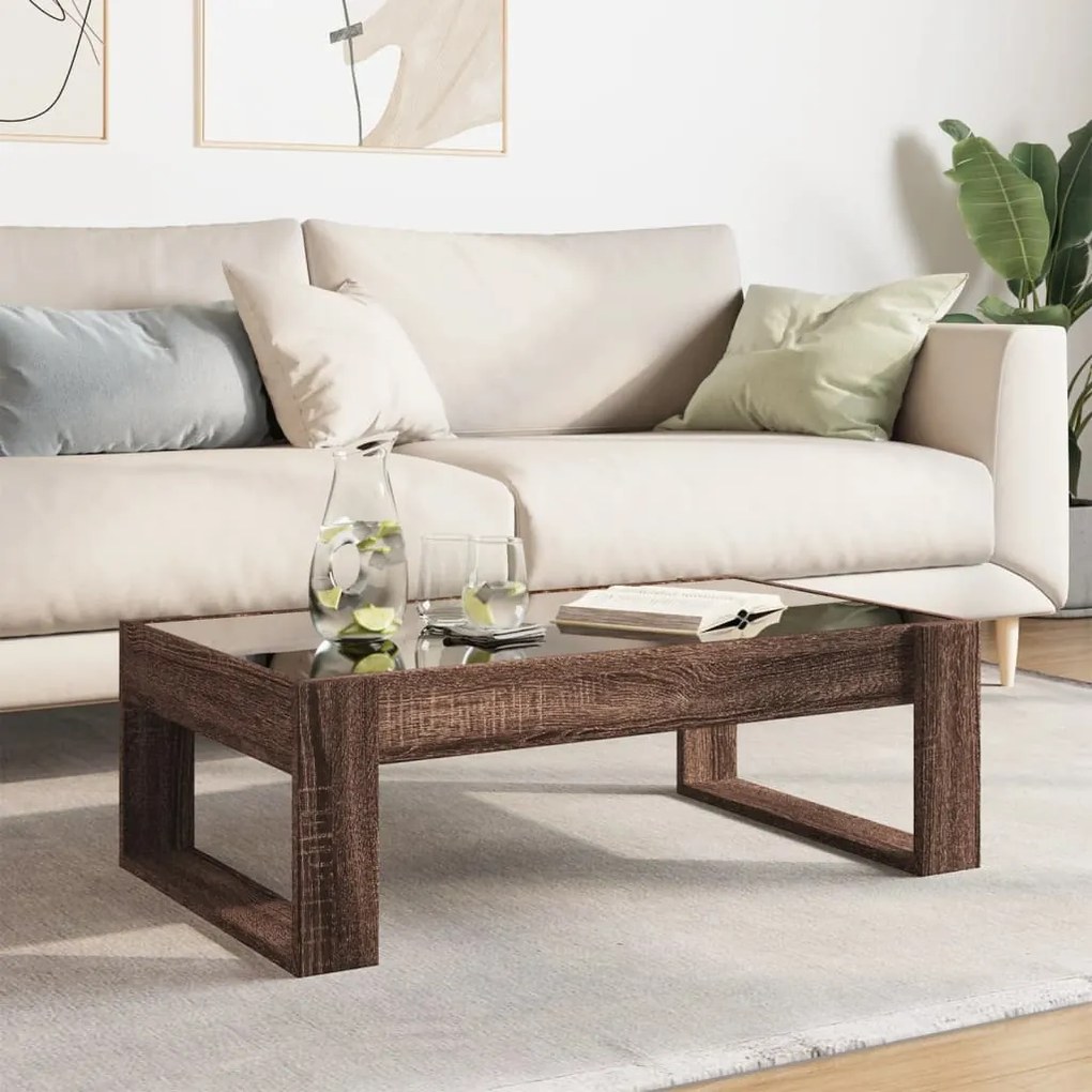 Mesa centro luzes LED Infinity 90x53x30 cm carvalho castanho