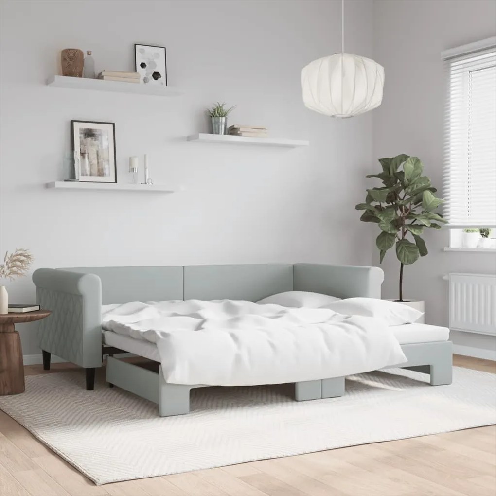 vidaXL Sofá-cama com gavetão 90x190 cm veludo cinzento-claro