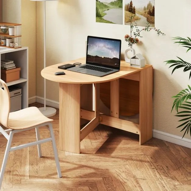 Mesa de jantar extensível em madeira 80x163x75 cm com 2 abas e bordas arredondadas  dobrável para cozinha, varanda ou jardim Natural