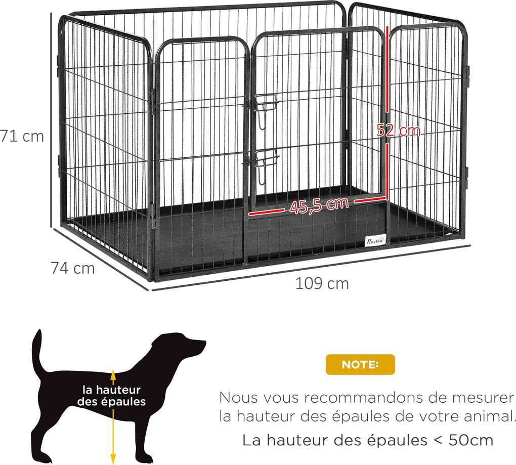 Parque para cães 109 x 74 x 71 com 4 painéis de rede metálica e porta com fechadura, Preto
