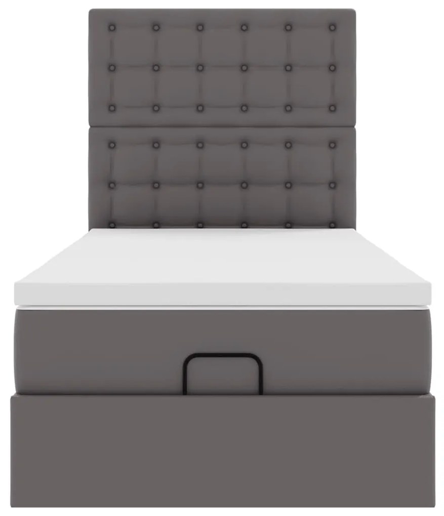 Cama otomana com colchão 90x200 cm couro artificial cinzento