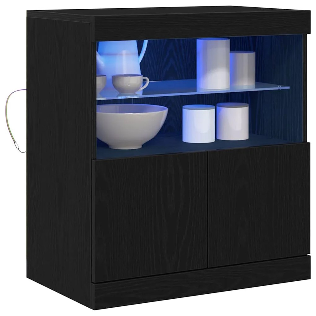Sideboard vidaXL com Luzes LED Carvalho Preto 60x37x67 cm