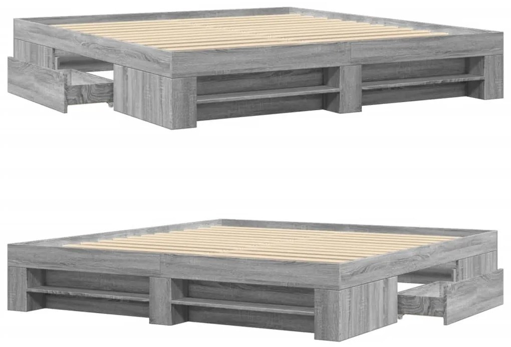 Estrutura de cama 200x200 cm derivados madeira cinzento sonoma