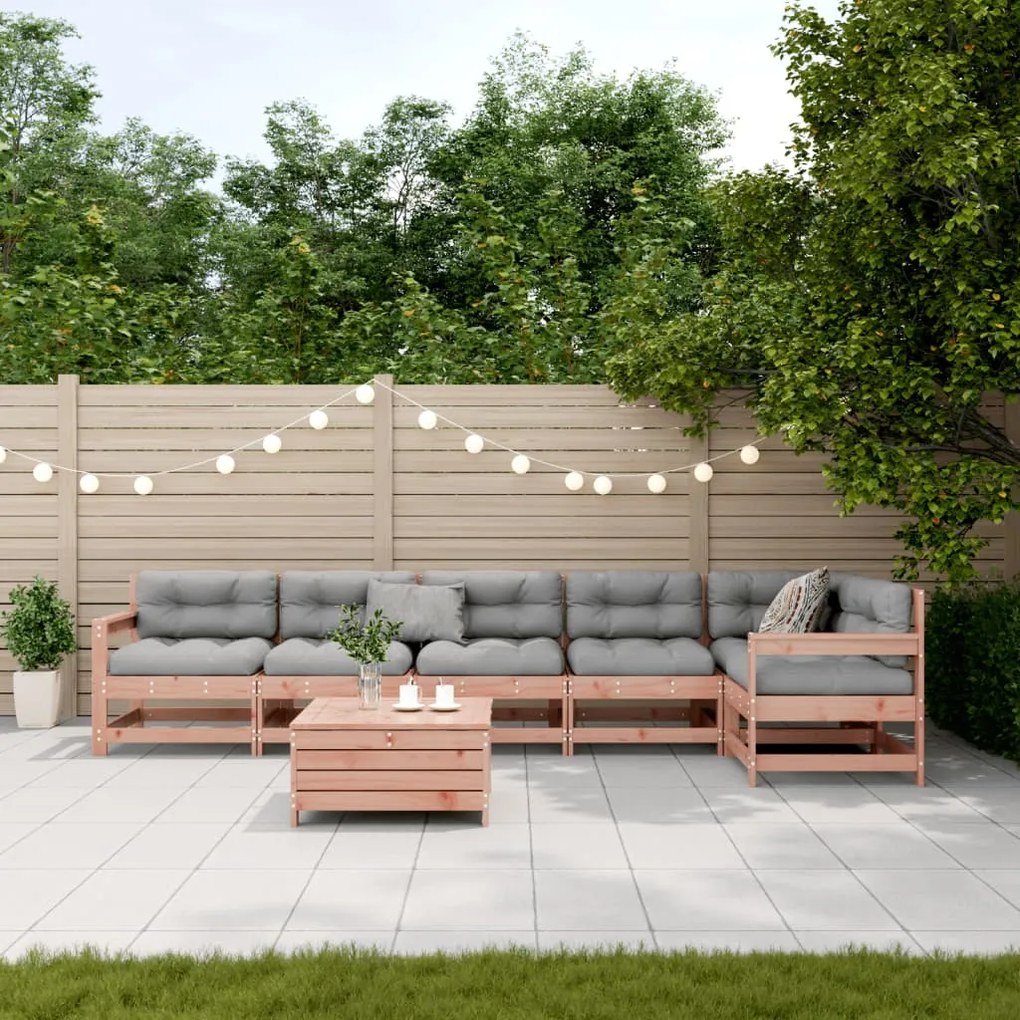 7 pcs conj. lounge jardim com almofadões madeira douglas maciça