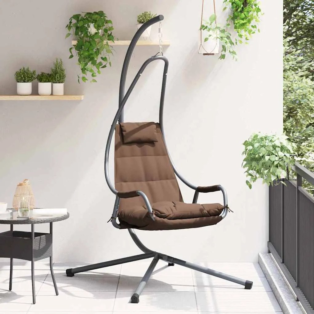 vidaXL Cadeira Suspensa com Suporte e Almofada Café em Aço.