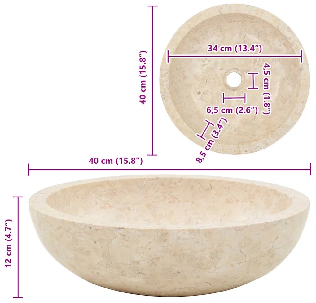 Lavatório 40x12 cm mármore creme