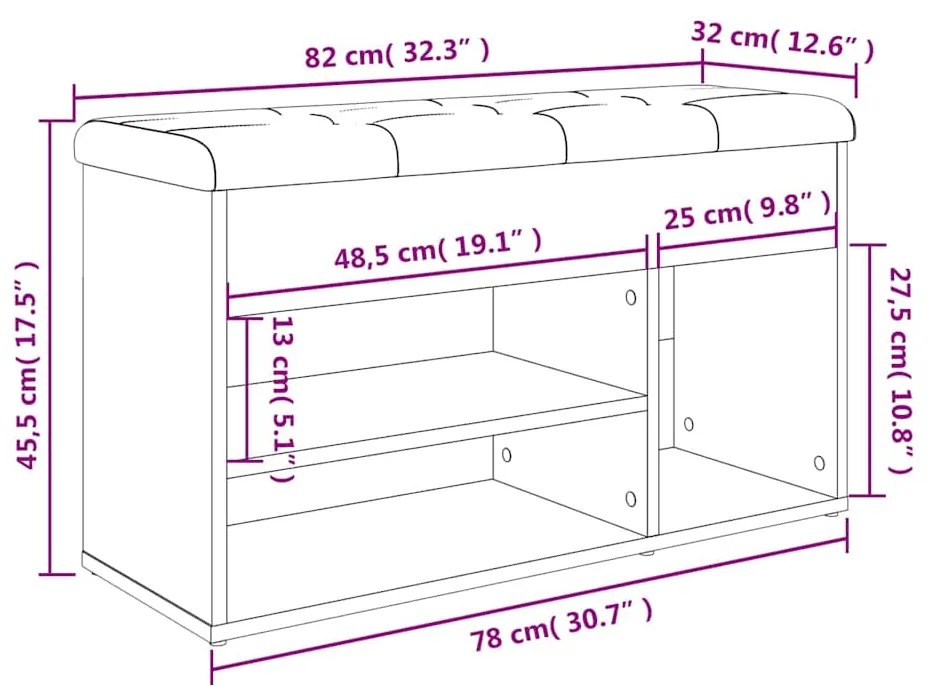 Banco sapateira 82x32x45,5cm derivados madeira cinzento cimento