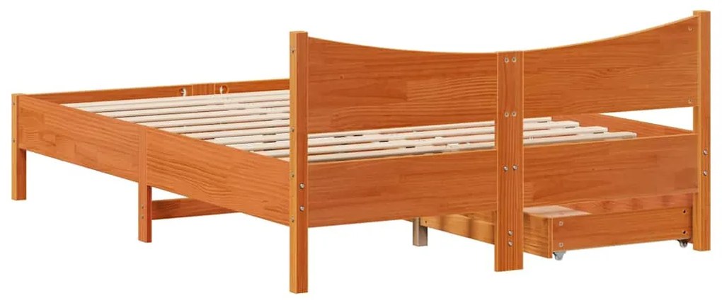 Estrutura cama c/ gavetas 140x190 cm pinho maciço castanho-mel