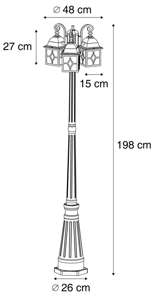 Lanterna de exterior clássica dourada antiga com vidro transparente 198cm IP44 - London Clássico / Antigo