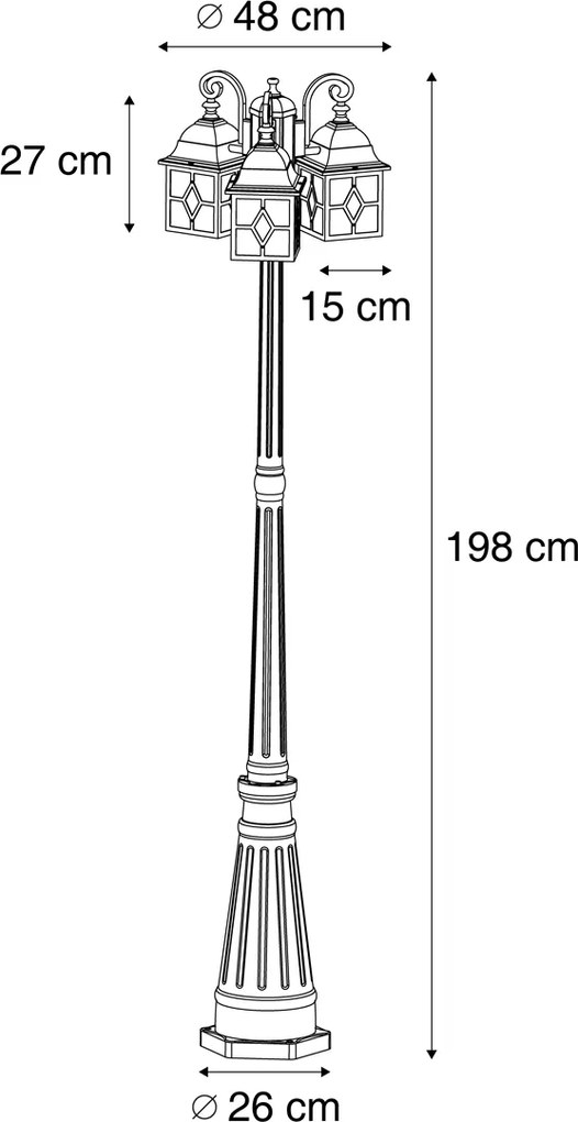 Lanterna de exterior clássica dourada antiga com vidro transparente 198cm IP44 - London