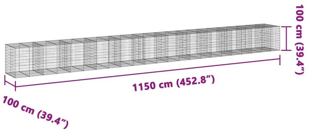 Cesto gabião com cobertura 1150x100x100 cm ferro galvanizado