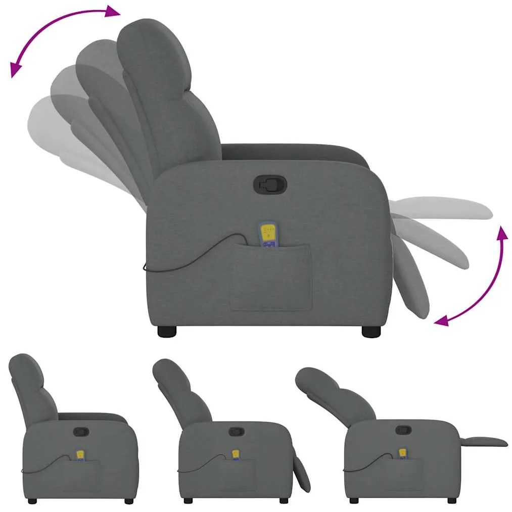 Poltrona de massagens reclinável tecido cinzento-escuro