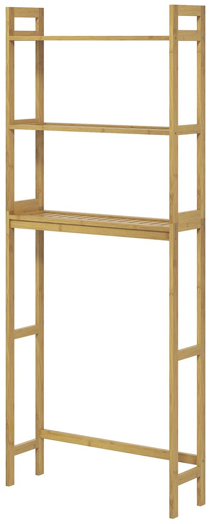 Estante sobre Sanita de Bambu com 3 Prateleiras Pés com Almofadas Antiderrapantes e Anti-Tombo 68x20x135 cm Madeira