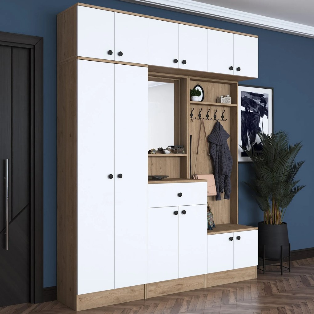 Hall Stand EA108 – Branco e Noz – 179,4x226,4x37,5 cm