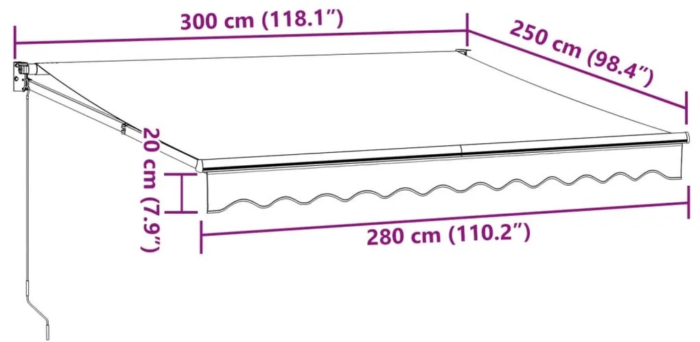 Toldo retrátil manual 300x250 cm castanho