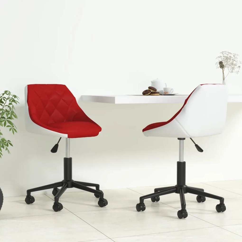 vidaXL Cadeiras jantar giratórias 2pcs couro art vermelho tinto/branco