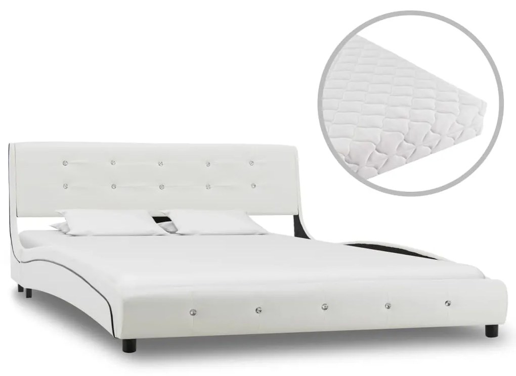 vidaXL Cama com colchão 140x200cm couro artificial branco